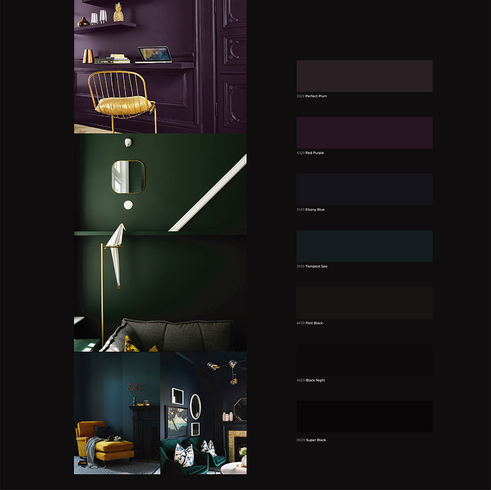 Palette warna Milan Acqua Decor dengan pilihan warna cerah elegan untuk inspirasi cat dinding interior modern.