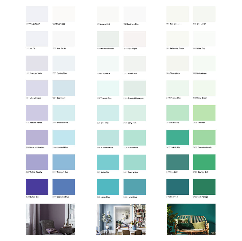 Color palette Milan Acqua Decor menghadirkan variasi warna modern untuk hunian dan bangunan elegan.