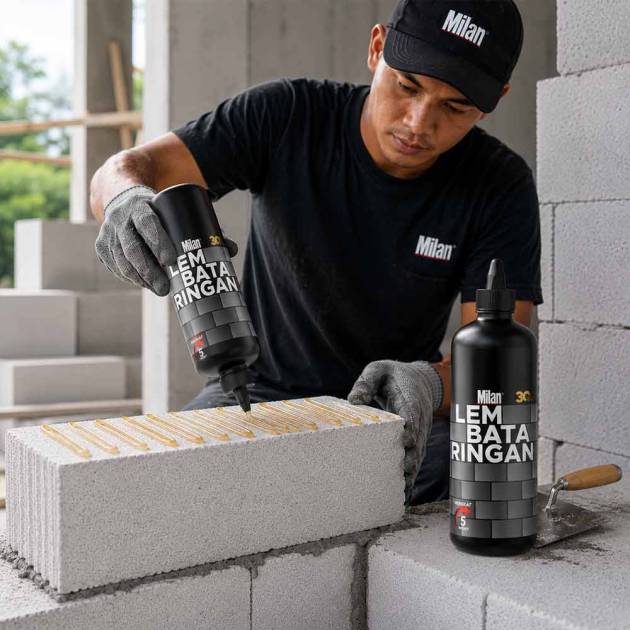 Lem Bata Ringan Milan perekat hebel cepat kering dengan daya rekat kuat untuk konstruksi bangunan modern