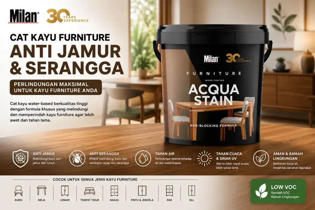 Milan Acqua Stain sebagai solusi cat kayu ramah lingkungan untuk furniture tetap awet