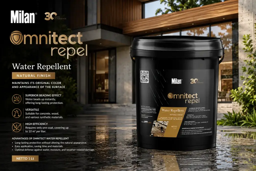 Apa Itu Water Repellent Coating dan Manfaatnya untuk Bangunan? Milan Omnitect Water Repellent sebagai solusi untuk menjaga tampilan bangunan tetap natural dan meningkatkan umur pakai bangunan