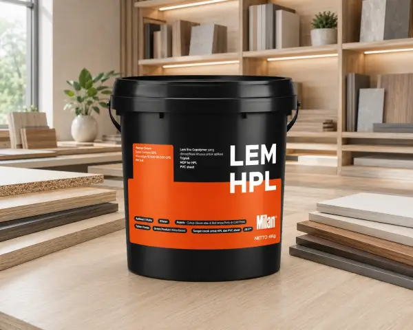 Milan lem HPL waterbase dengan daya rekat kuat dan cepat tempel