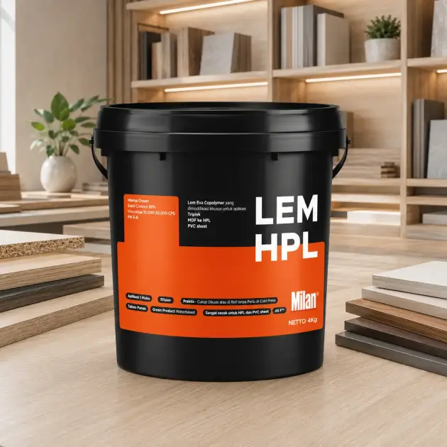 Milan lem HPL waterbase dengan daya rekat kuat dan cepat tempel