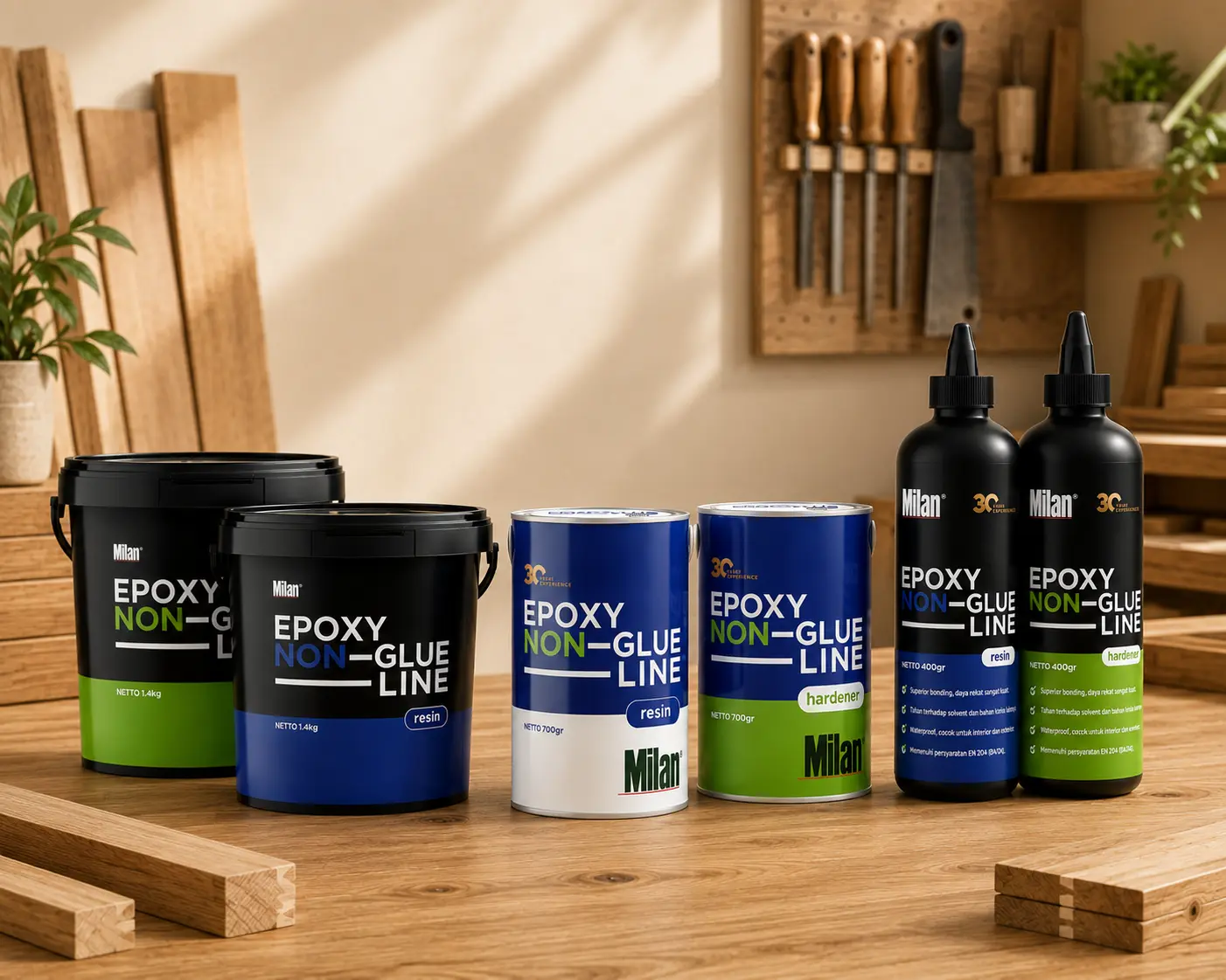 Epoxy Non Glue Line epoxy non glue line dari Milan untuk menyambungkan kayu ke kayu dengan daya rekat kuat