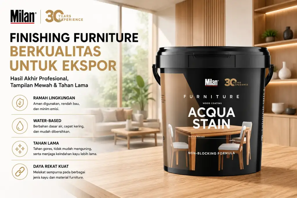 Milan Acqua Stain sebagai finishing furniture export berkualitas