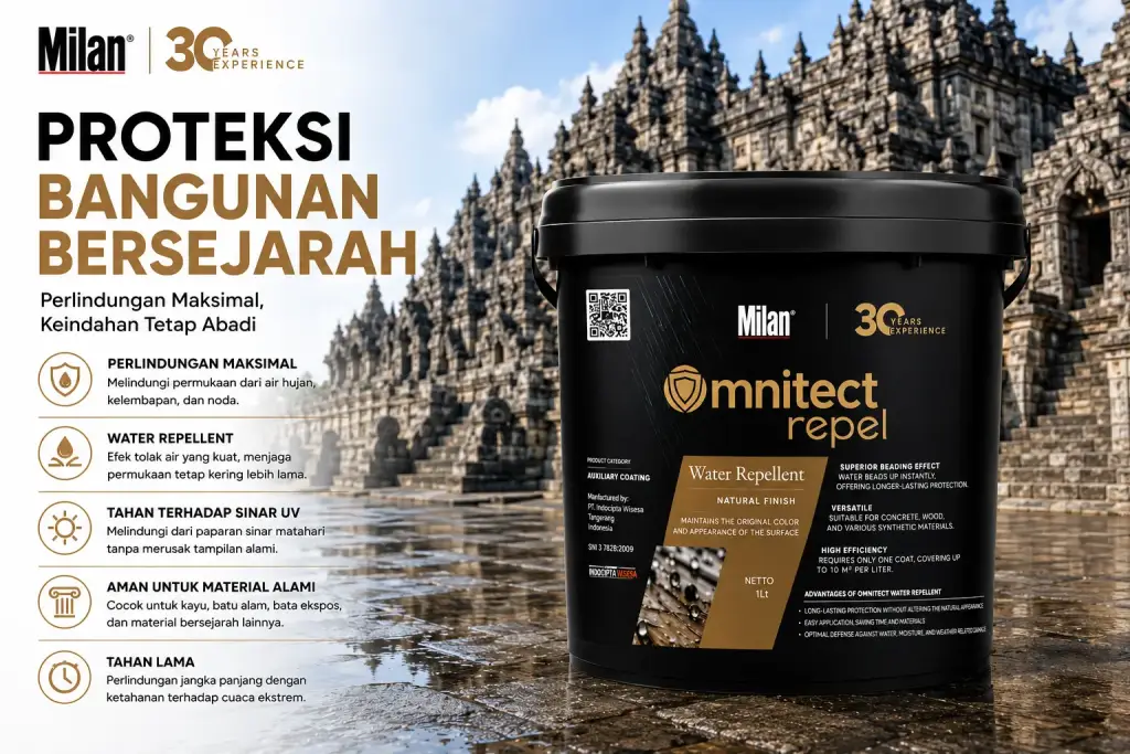 Milan Omnitect Water Repellent sebagai pelindung lapisan transparan pada bangunan bersejarah