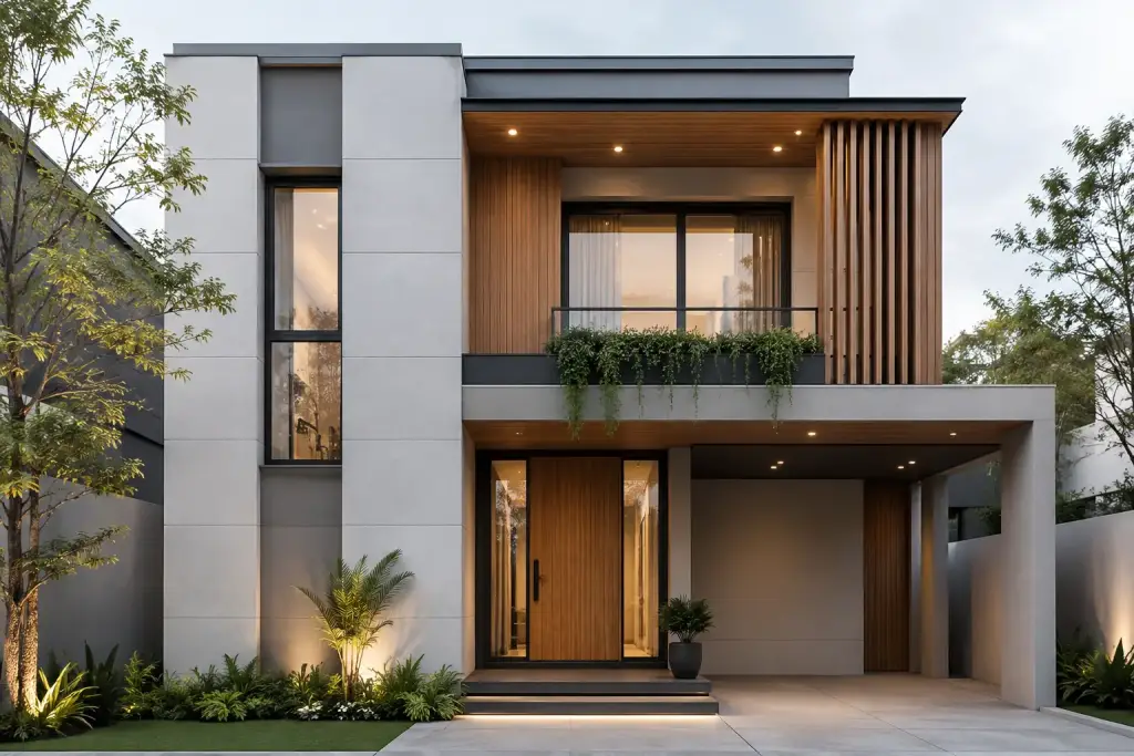 Ide desain Rumah Modern dan Minimalis - Cocok Kombinasi Fiber Cement + Kayu