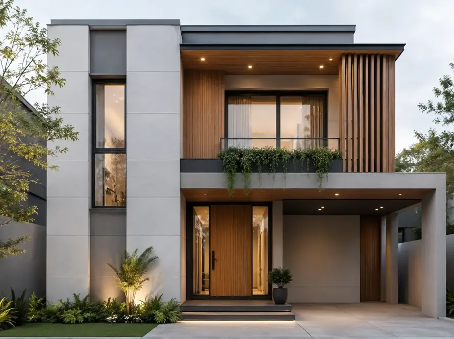 Ide desain Rumah Modern dan Minimalis - Cocok Kombinasi Fiber Cement + Kayu