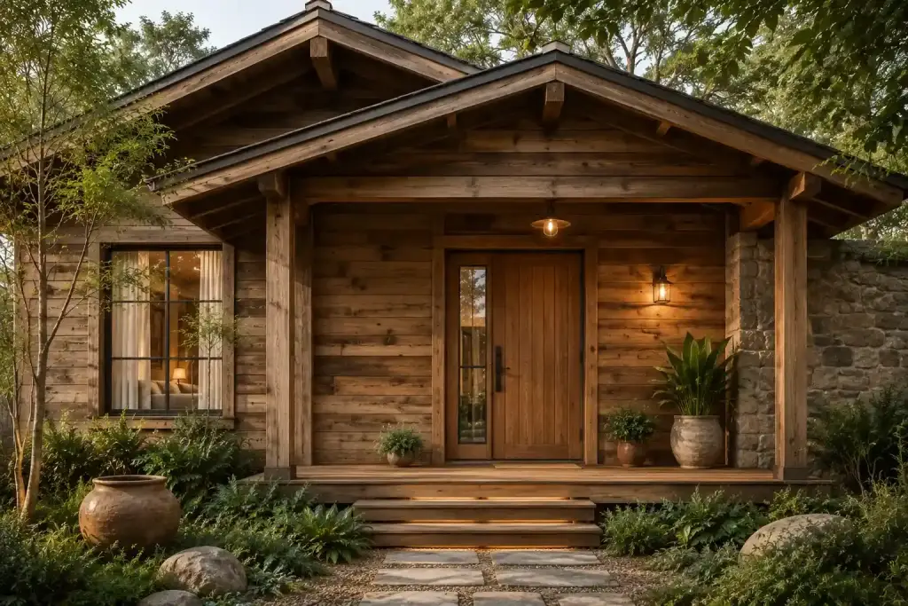 Ide desain dinding Rumah Rustic - Cocok Menonjolkan Serat Alami Kayu