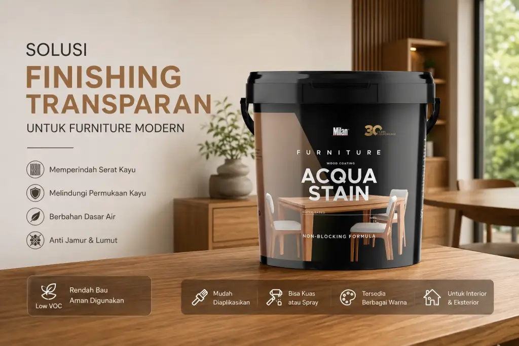 5 Inspirasi Desain Furniture Modern dengan Finishing Transparan Milan Acqua Stain sebagai finishing transparan furniture modern