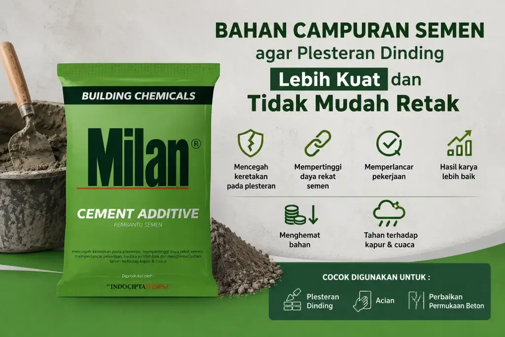 Kenali 8 Penyebab Plesteran Dinding Retak dan Cara Mengatasinya Milan Cement Additive sebagai bahan campuran semen agar plesteran dinding lebih kuat