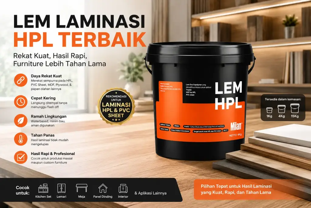 Apa Itu Laminasi HPL? Mengenal Proses dan Fungsinya pada Industri Furniture Milan Lem HPL untuk laminasi HPL
