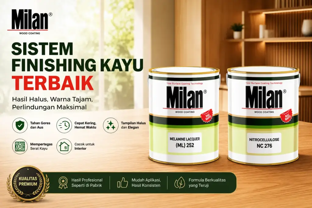 Melamine vs NC vs PU: Mana Finishing Kayu yang Paling Tepat untuk Proyek Anda? Milan Melamine Lacquer (ML) 252 atau Milan Nitrocellulose sebagai finishing kayu terbaik
