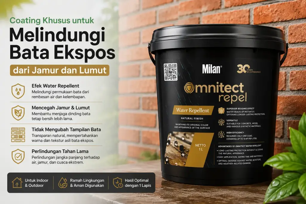 6 Cara Merawat Dinding Bata Ekspos agar Tidak Cepat Berlumut dan Kusam Milan Omnitect Water Repellent sebagai coating khusus batu bata ekspos