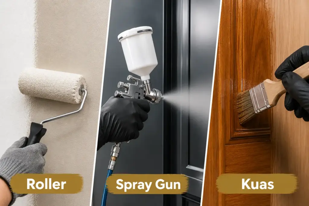 spray gun vs kuas vs roller, apa bedanya