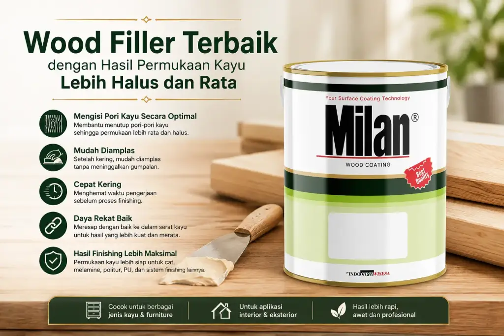 Milan wood Filler - menghasilkan permukaan kayu lebih halus