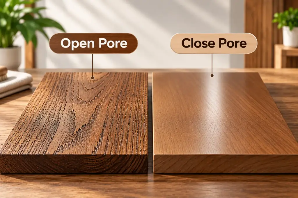 Open Pore dan Close Pore pada Finishing Kayu: Kenali Karakternya Sebelum Memilih perbedaan open pore dan close pore pada finishing kayu